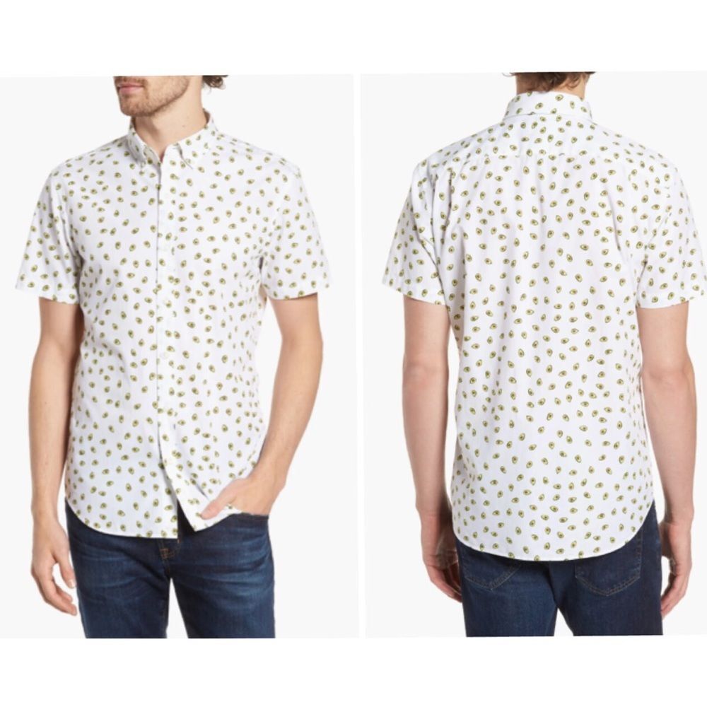 BONOBOS Slim Fit Print Short Sleeve Sport Shirt In Avocados in Key Lime XXL NWOT